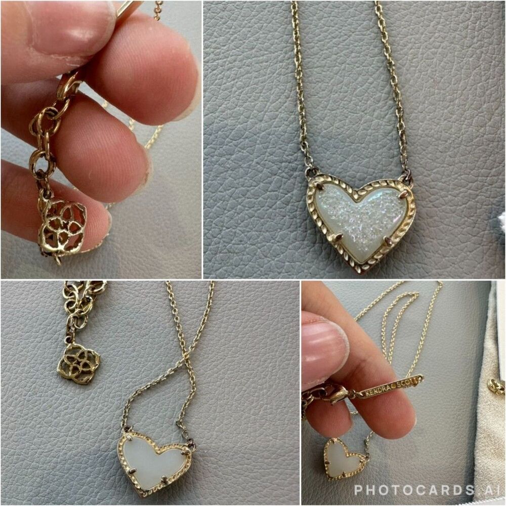 NWOT Kendra Scott Ari Heart Iridescent Drusy Gold Pendant Necklace - Picture 8 of 11